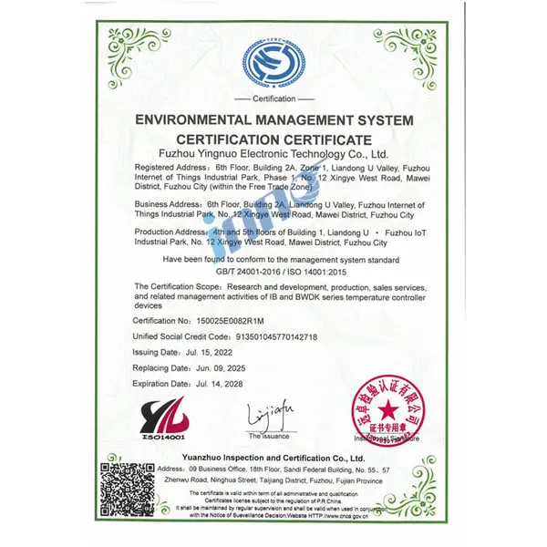 ISO 14001 environmental management certificate