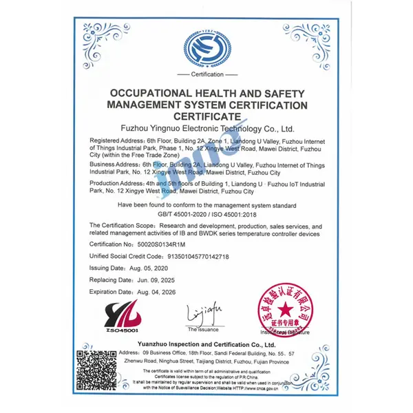 ISO 45001 occupational health and safety certificate