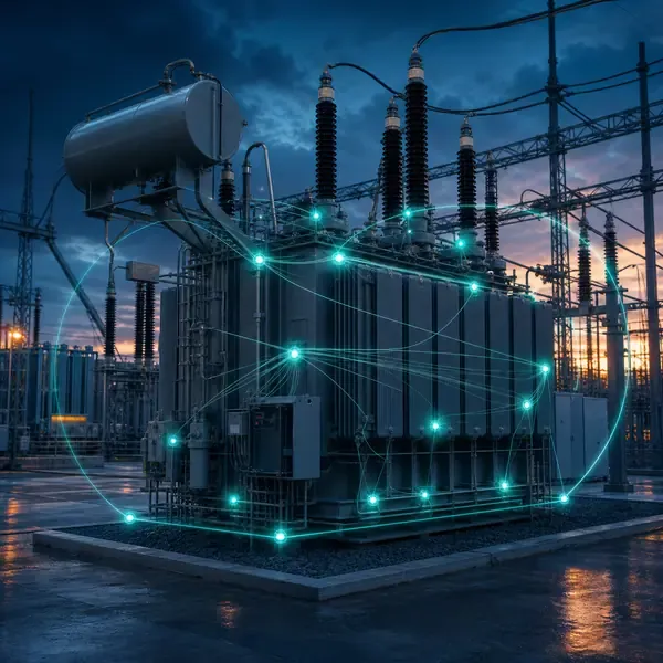 Transformer Condition and Health Monitoring industrial transformer monitoring illustration